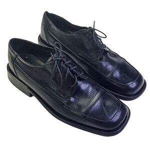 Kenneth Cole New York Men's Black Leather Square Toe Lace Up Shoes Made in Italy